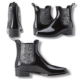 Like New 🩶🖤 Lemon Jelly Sardenha Wellington Black Rubber Glossy Glitter Boots